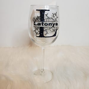 Stemmed Blinged Monogram Wine Glass