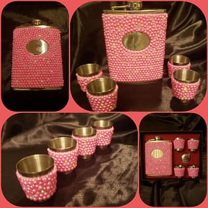 Pink Bling Hip Flask Set